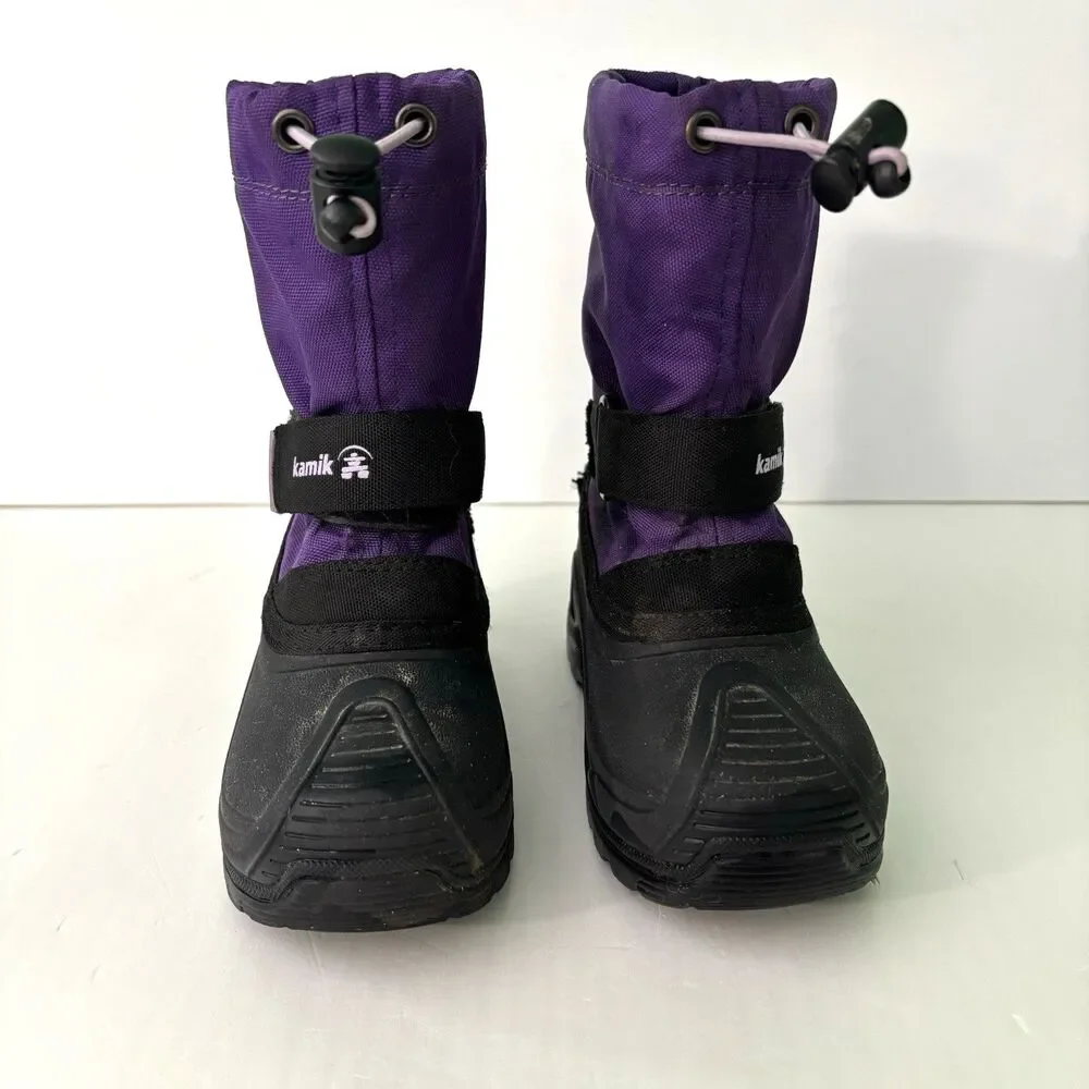 Kamik Boots Kids Girls Youth Size 9 Winter Snow Wesley Pull On Purple Black Wool